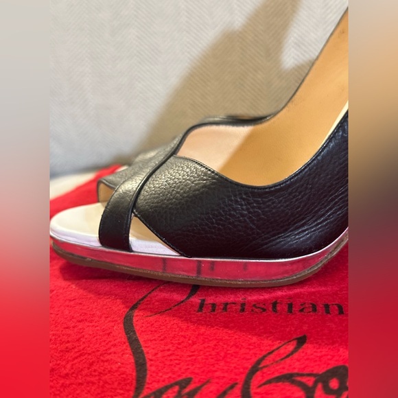 Authentic Christian Louboutin Chrome, White & Black Platform Heels - Picture 3 of 14